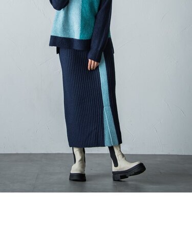 配色ブロッキングリブニットスカート≪セットアップ対応/手洗い可能≫