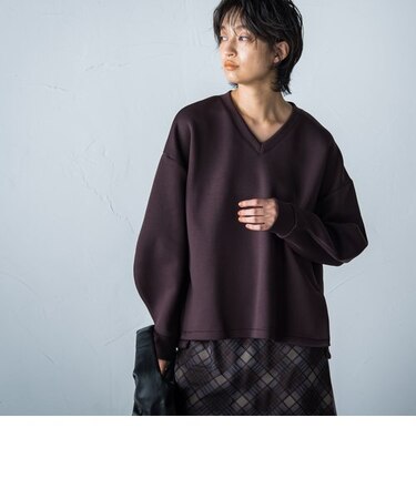 【socolla】ダンボールVネックスウェットプルオーバー≪洗濯機で洗える≫