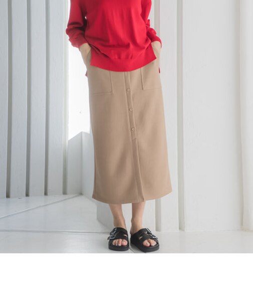 フロントボタンジョーゼットベイカースカート≪セットアップ対応/洗濯機で洗える≫