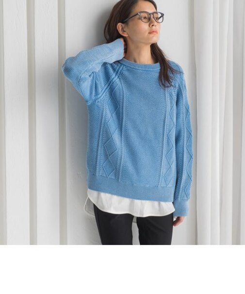 【socolla】ストーンウォッシュアラン柄ニットプルオーバー≪手洗い可能≫