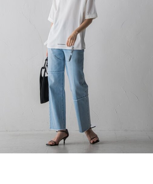 【socolla】パッチワークフリンジデニムパンツ≪洗濯機で洗える≫