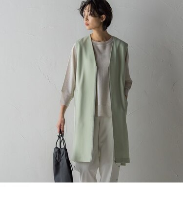 ノーカラーZIPロングジレ≪洗濯機で洗える≫