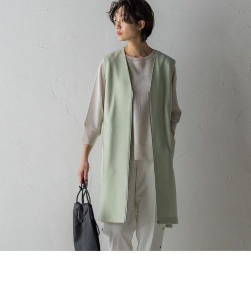 ノーカラーZIPロングジレ≪洗濯機で洗える≫