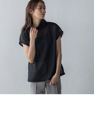 【WEB限定カラーあり】ハイネックフレンチスリーブシアープルオーバー≪洗濯機で洗える≫