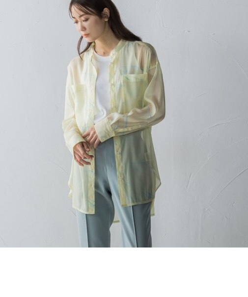 マーブルプリントシアーシャツ≪洗濯機で洗える≫