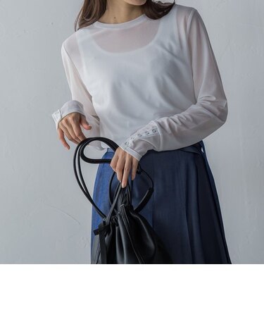 袖釦シアーテレコTシャツ≪洗濯機で洗える≫