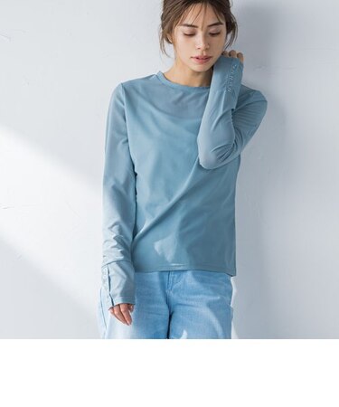 袖釦シアーテレコTシャツ≪洗濯機で洗える≫