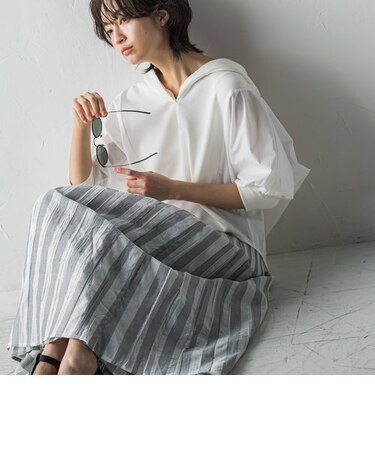 布帛ドッキングドルマンフーディプルオーバー≪洗濯機で洗える≫