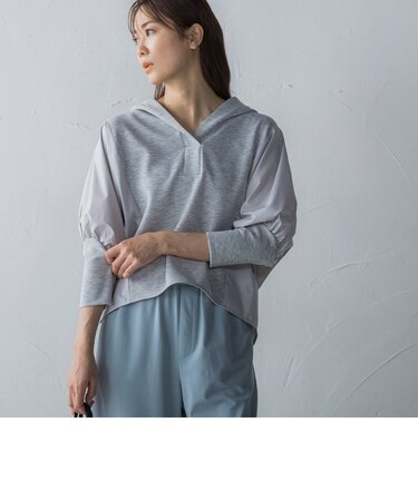 布帛ドッキングドルマンフーディプルオーバー≪洗濯機で洗える≫