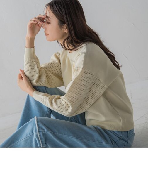 【前後2WAY】メッシュ柄編みニットカーディガン≪洗濯機で洗える≫