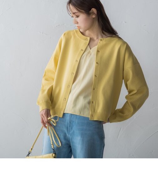 【前後2WAY】メッシュ柄編みニットカーディガン≪洗濯機で洗える≫