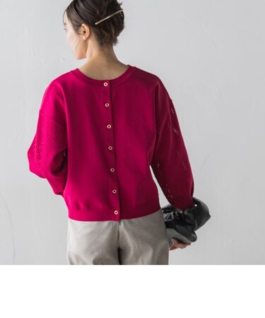 【前後2WAY】メッシュ柄編みニットカーディガン≪洗濯機で洗える≫