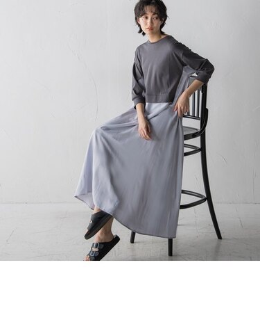 異素材コンビネーションワンピース≪洗濯機で洗える≫