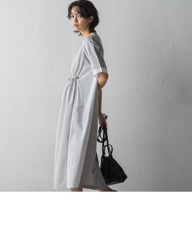 ウエストドロストドッキングワンピース≪洗濯機で洗える≫