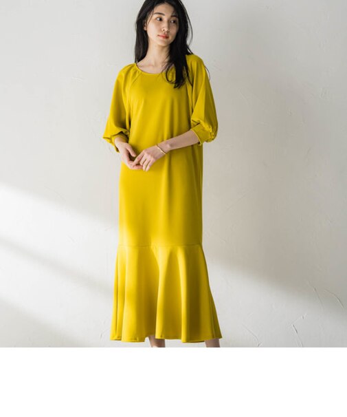 【WEB別注】カットジョーゼットマーメイドワンピース≪洗濯機で洗える≫