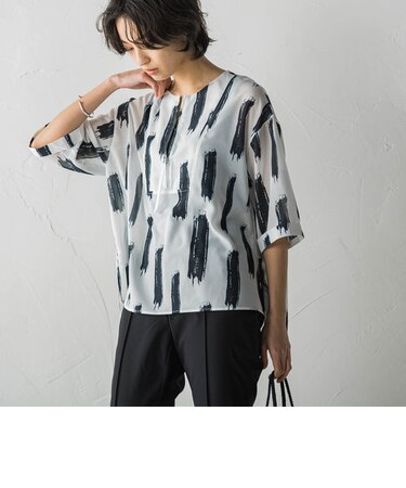 ペイント柄ジップブラウス≪洗濯機で洗える≫