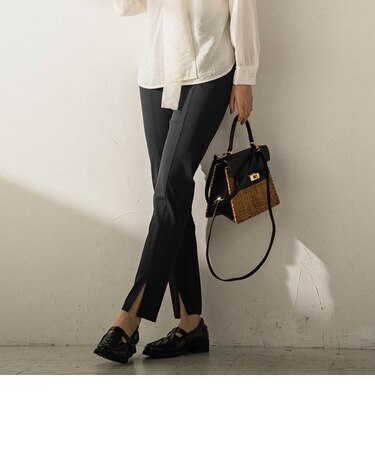 【叶えるパンツ2023AW】AVAフロントスリットスリムパンツ≪洗濯機で洗える≫