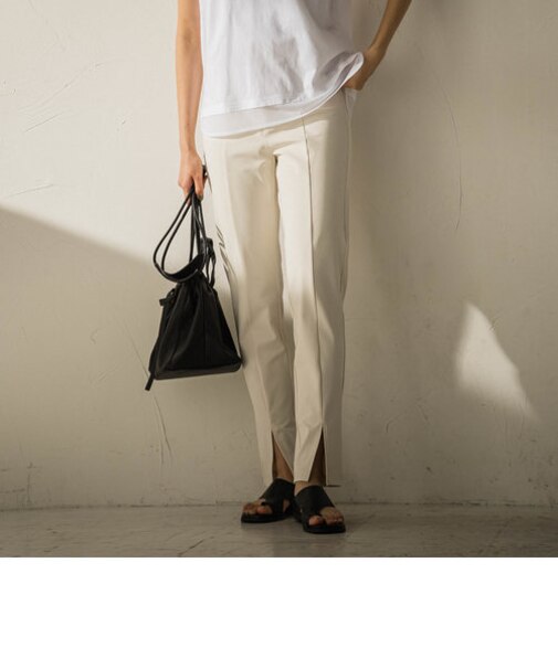 【叶えるパンツ2023AW】AVAフロントスリットスリムパンツ≪洗濯機で洗える≫