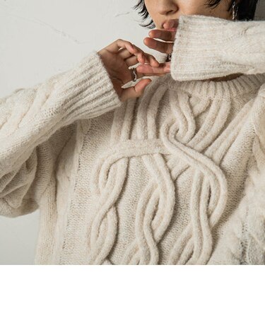 クラフトケーブルニットプルオーバー≪手洗い可能≫