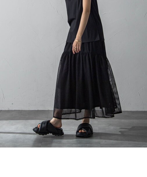 メッシュギャザーフレアスカート≪洗濯機で洗える≫