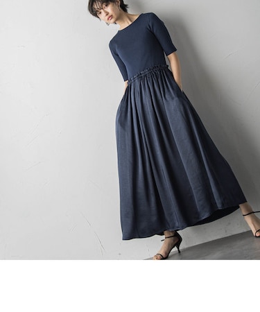 ニットドッキング5分袖ワンピース≪手洗い可能≫