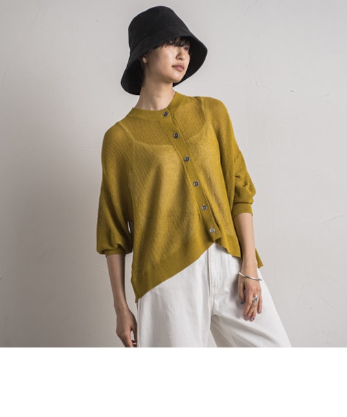 【新色追加】チュールライクスカシ編みニットカーディガン≪手洗い可能≫