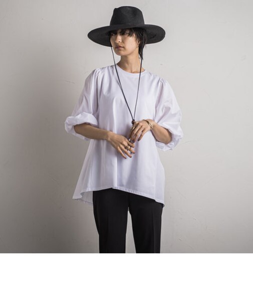 接触冷感ボリュームスリーブドッキングプルオーバー≪洗濯機で洗える≫