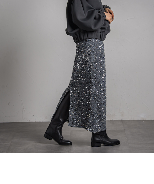 【カタログ掲載】スパンコールナロースカート≪手洗い可能≫
