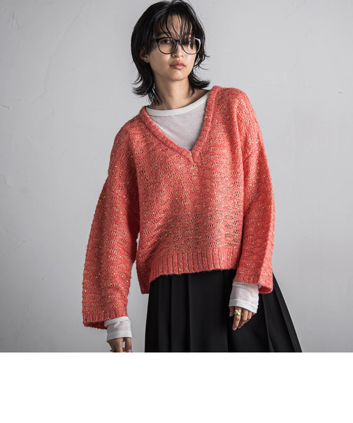 【WEB限定】スパンコールシャギーニットプルオーバー≪手洗い可能≫