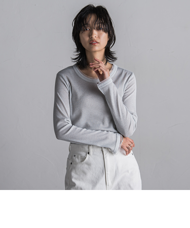 チュール使いラメリブロングTシャツ≪手洗い可能≫