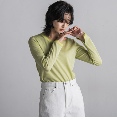 チュール使いラメリブロングTシャツ≪手洗い可能≫