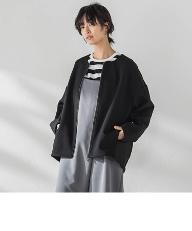 ダンボール×ニットノーカラーブルゾン≪手洗い可能≫