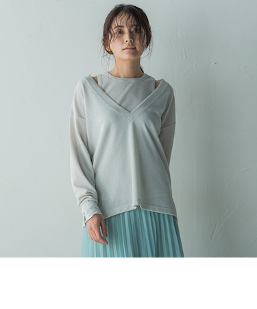 SET　スラブジャージタンクトップ+深Vネックプルオーバー