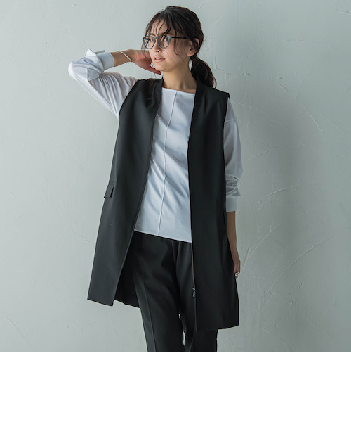 極美品✨エムフィル　洗える　ノーカラー　ロングジレ　綿麻　ライトグレー　38 アウトレット】【夏向け】麻調ノーカラージャケット ライト