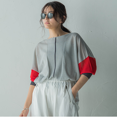 バイカラースリーブニットプルオーバー≪手洗い可能≫