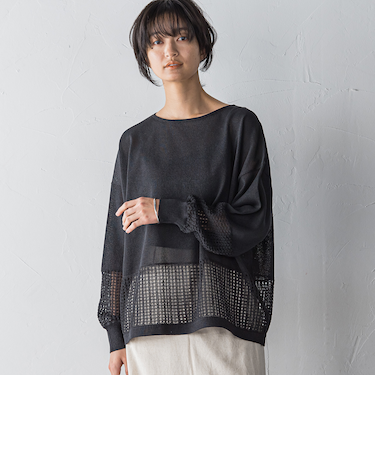 ペーパーブレンドメッシュヘムニットプルオーバー≪手洗い可能≫