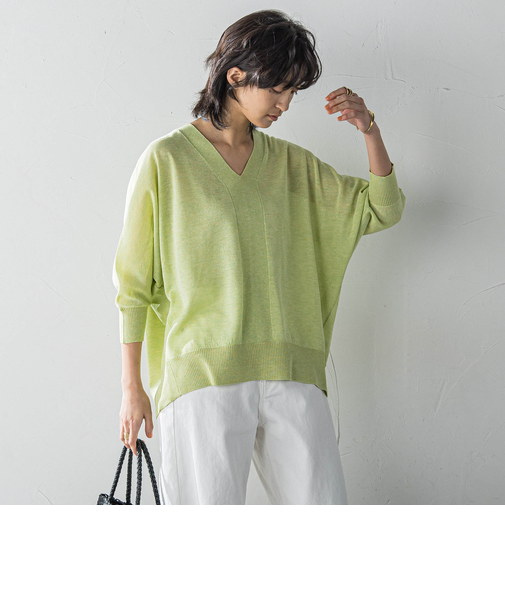 【新色追加】LEVITAシアーVネックドルマンニットプルオーバー≪手洗い可能≫
