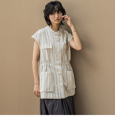 コットンリネンワークジレ≪手洗い可能≫