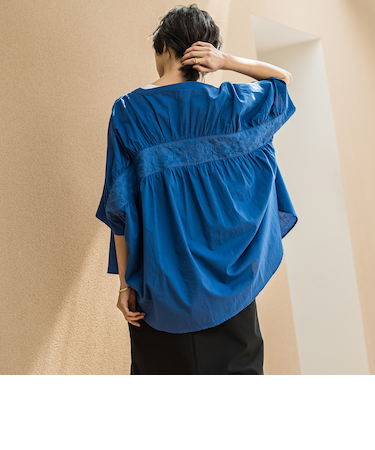 キャンブリックバックギャザー刺繍ブラウス≪手洗い可能≫