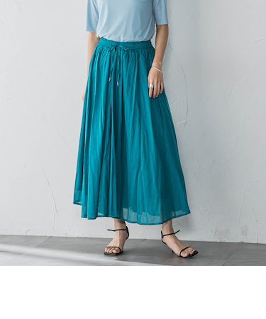 コットンボイル2WAYエアリーギャザースカート≪手洗い可能≫
