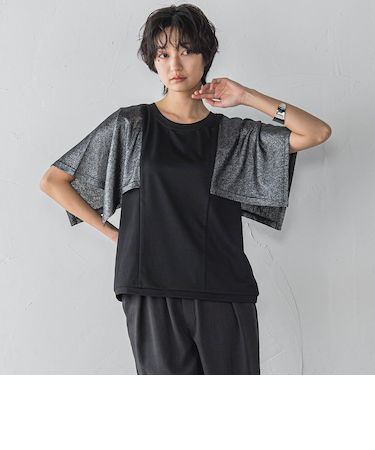 ラメスカーフスリーブプルオーバー≪手洗い可能≫