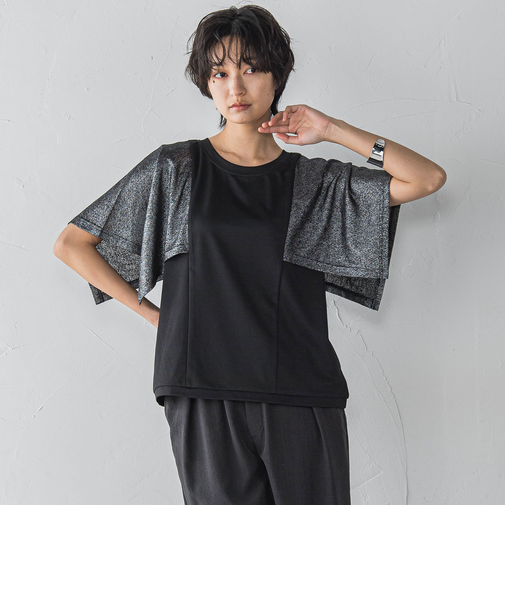 ラメスカーフスリーブプルオーバー≪手洗い可能≫