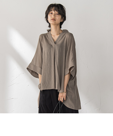 【新色追加】シアー楊柳バックタックスキッパーブラウス≪手洗い可能≫