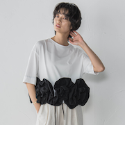 ボリュームフリルヘムドッキングクロップドTシャツ≪手洗い可能≫