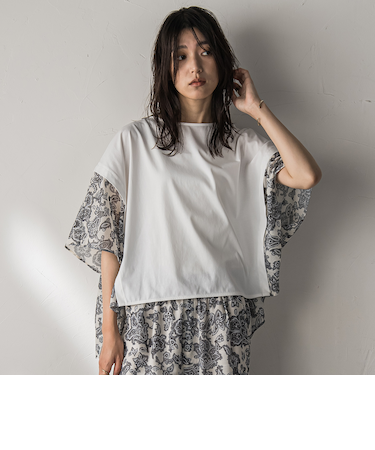 ペイズリー柄ドッキングポンチョTシャツ≪洗濯機で洗える≫