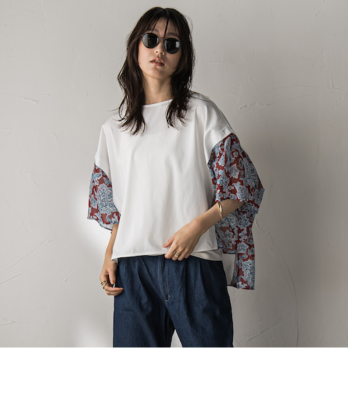 ペイズリー柄ドッキングポンチョTシャツ≪洗濯機で洗える≫