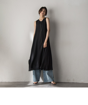 シアーラメステッチノースリーブワンピース≪手洗い可能≫