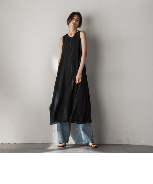 シアーラメステッチノースリーブワンピース≪手洗い可能≫