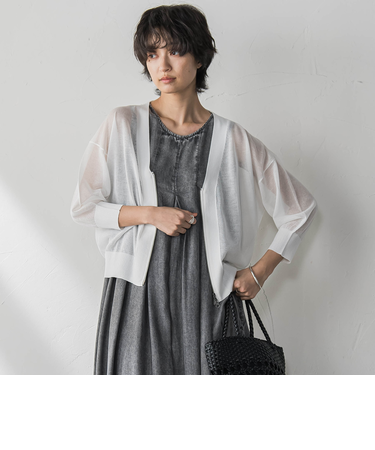 Vネックジップシアーカーディガン≪手洗い可能≫