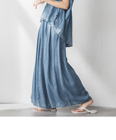 バイオシルクデニムフレアパンツ≪洗濯機で洗える≫